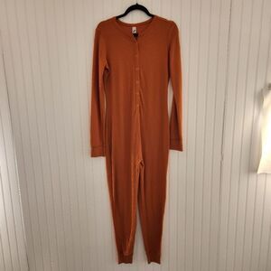 PARADE Orange Waffleknit Half Snap Button Front Sleep Jumper size Small